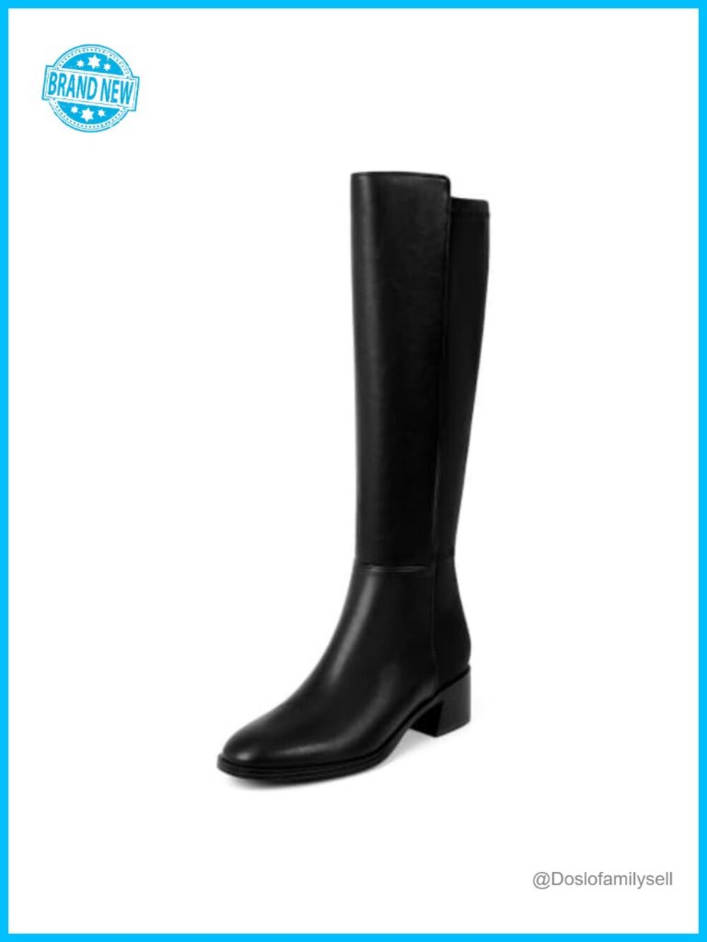 Faux Leather Knee High Boots Womens Stretchy Low Block Heel Tall Comfort